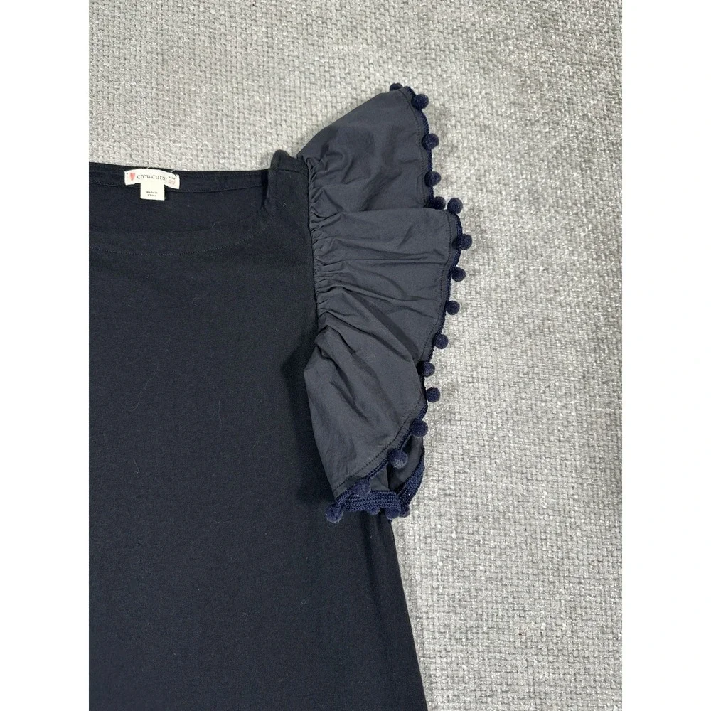Crewcuts Dress Girls 10 Blue Ruffle Sleeve Pom Pom Preppy